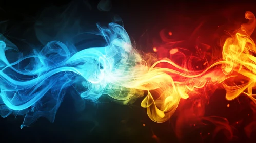 Intertwining Vivid Smoke Against Dark Background