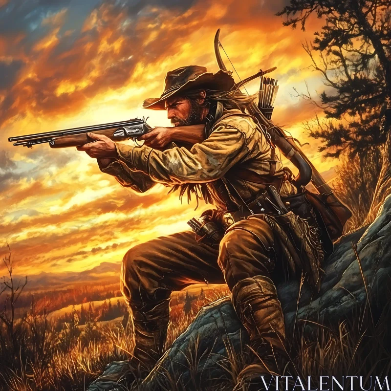 Man with Rifle at Dusk AI Image