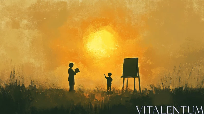 AI ART Sunset Art Lesson: Child and Teacher