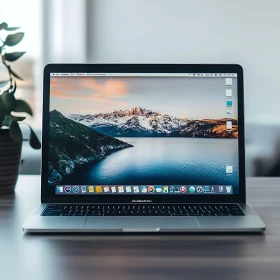 Modern Laptop Displaying Beautiful Mountain Scenery