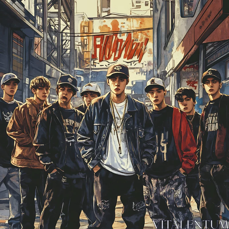 Group of Young Men in Cityscape AI Image