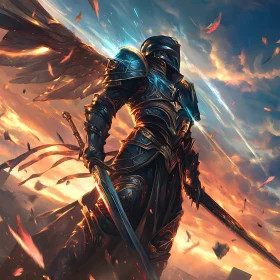 Armored Warrior with Wings and Blades
