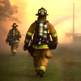 Heroic Firefighters on Duty in Smoke