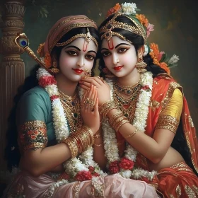 Serene Deities in Traditional Attire
