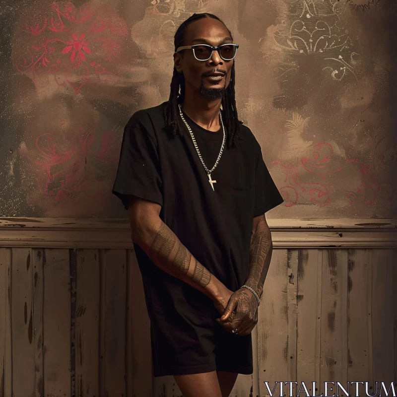 Snoop Dogg Elegant Look with Ornate Background AI Image