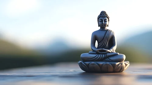 Meditative Buddha Sculpture Against Soft Backdrop