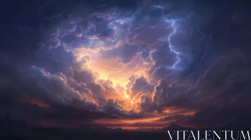 Dramatic Sky with Lightning and Clouds AI Image