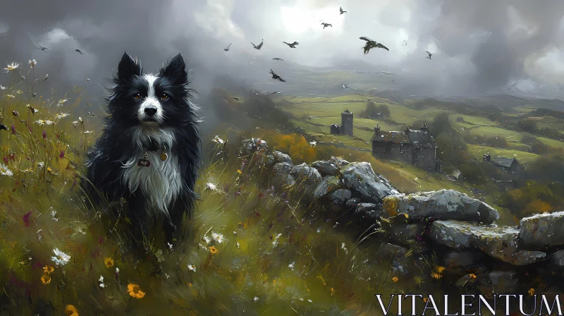 Pastoral Landscape with Dog AI Image