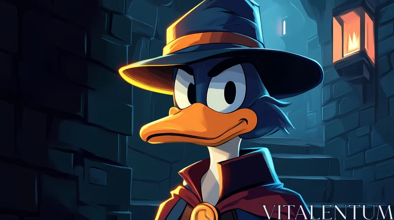 Cartoon Duck in Detective Gear AI Image