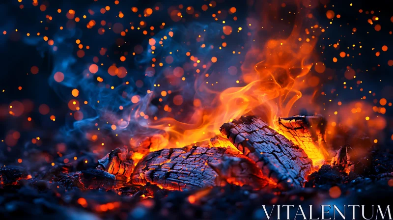 Fierce Fire and Glowing Embers with Smoke and Sparks AI Image