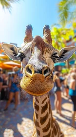 Giraffe Encounter in Outdoor Public Space