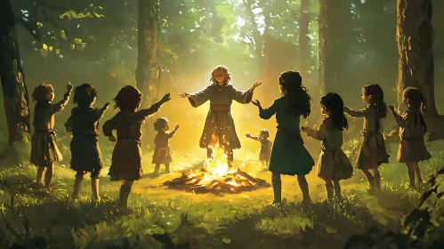 Kids Circle in the Woods