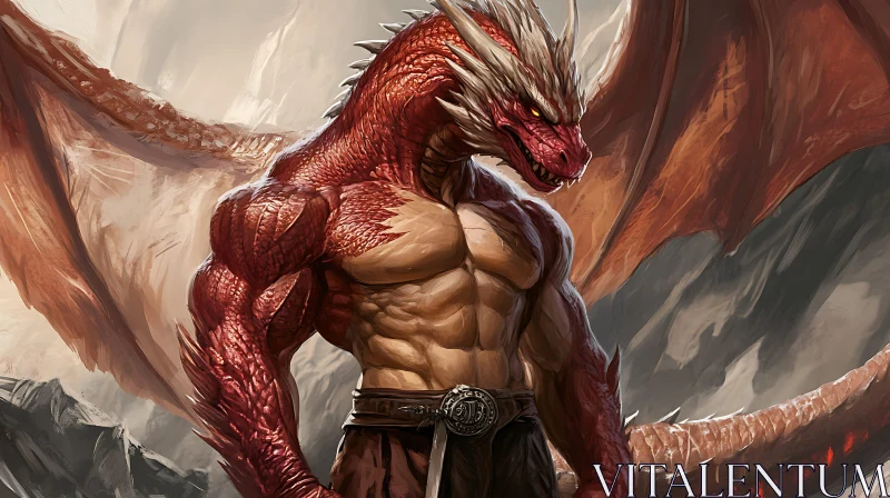 AI ART Red Dragon Humanoid Creature Art