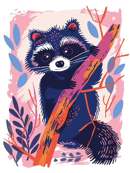 Vibrant Raccoon Illustration POD Design