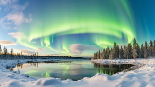 Mystical Northern Lights Over a Snow-Covered Lake