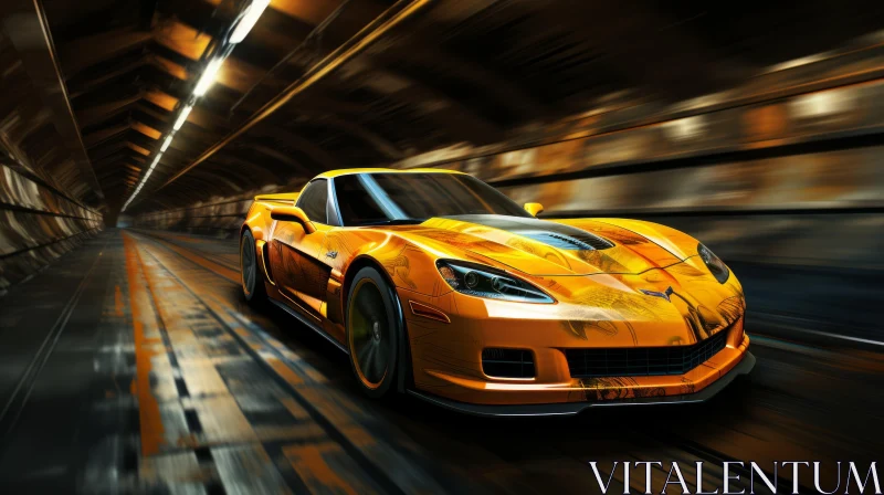 Photorealistic Speed Car Racing Image in Light Orange and Dark Gold Tones AI Image