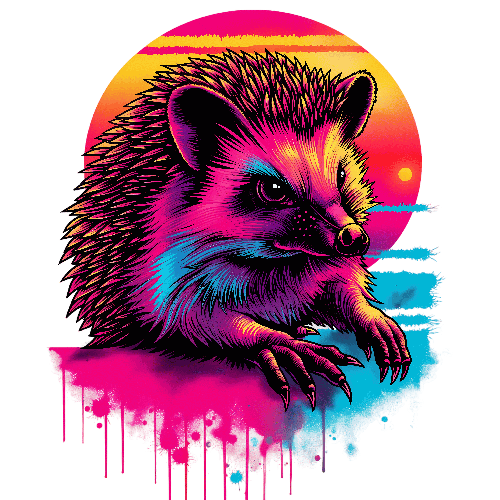 POD Design Retro 80s Hedgehog Art with Colorful Expression