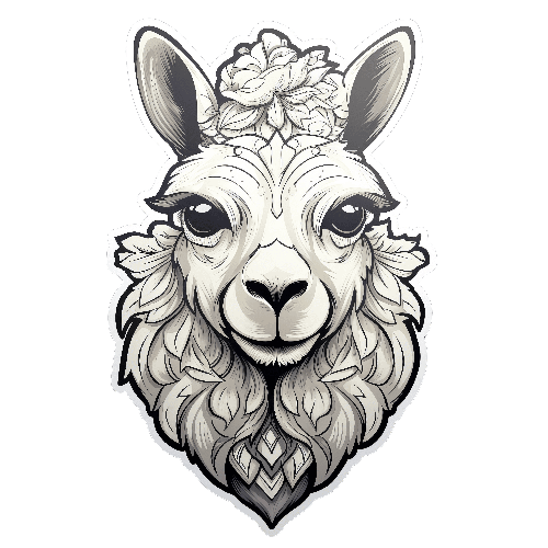 Serene Llama Head Illustration with Floral Headdress