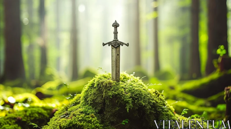 Sword in Rock: A Powerful Image of Nature and Imposing Strength AI Image