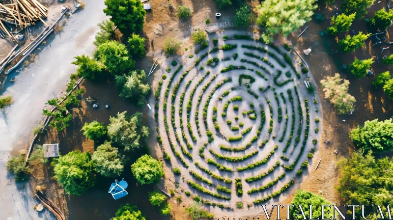 Tranquil Green Maze in Nature: A Captivating Aerial Photograph AI Image