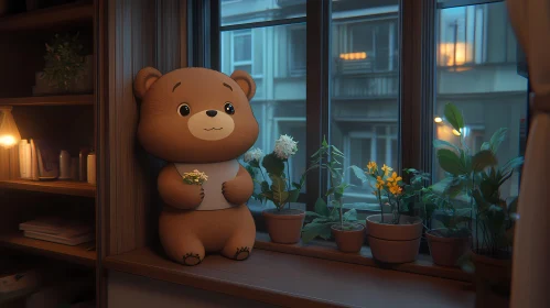 Evening Scene with Teddy and Plants