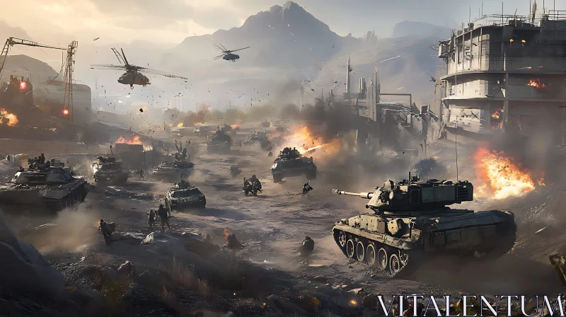 Military Tanks in the Post-apocalyptic Battlefield AI Image
