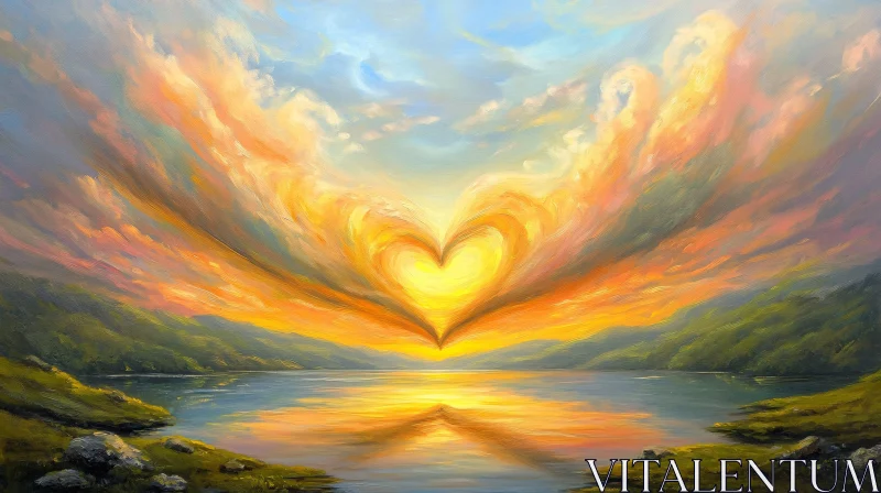 AI ART Romantic Lake Sunset Art