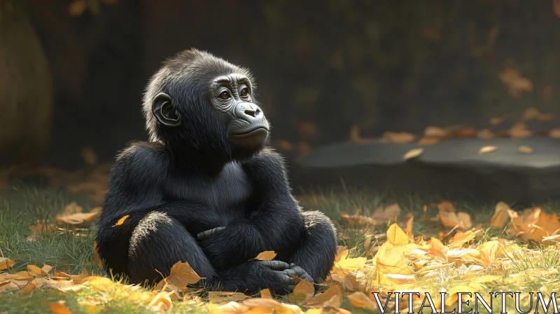 Gorilla in Autumn Scene AI Image