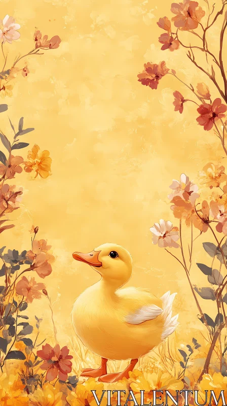 Adorable Duckling Amidst Floral Beauty AI Image