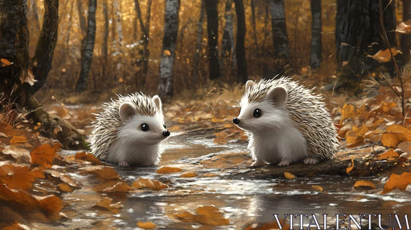 Hedgehogs Amidst Autumn Leaves AI Image