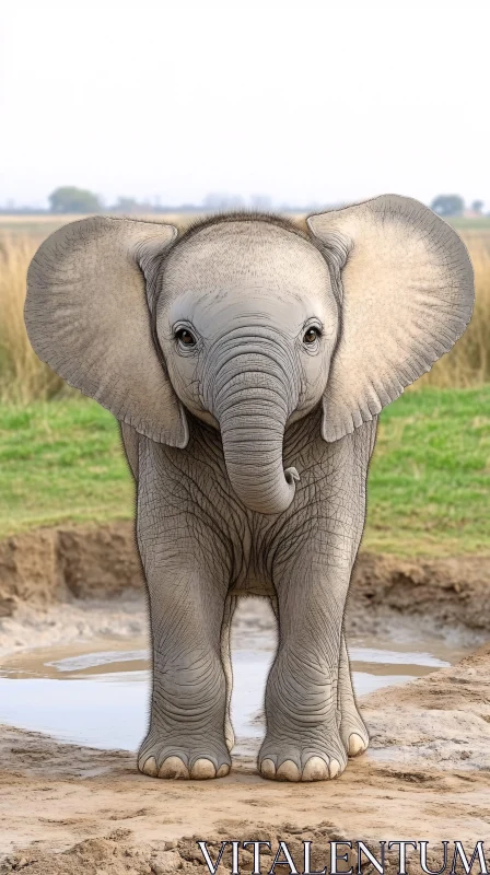 AI ART Adorable Young Elephant in Nature