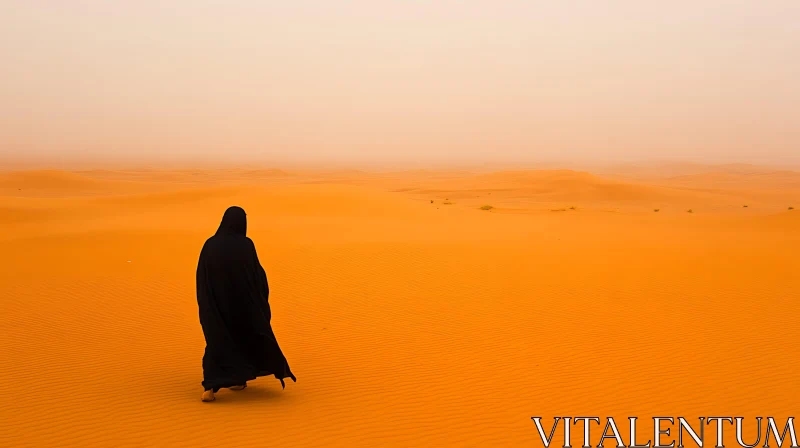 Desert Wanderer: A Lone Figure in the Sands AI Image