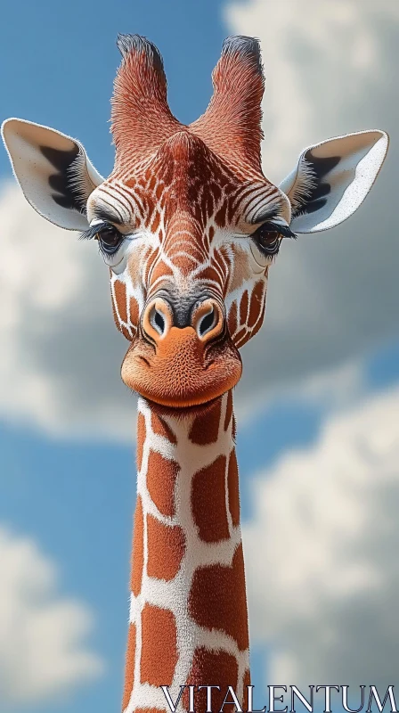 Giraffe Portrait with Blue Sky AI Image