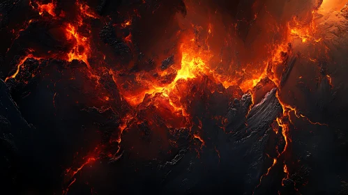 Molten Lava and Fiery Volcano Eruption