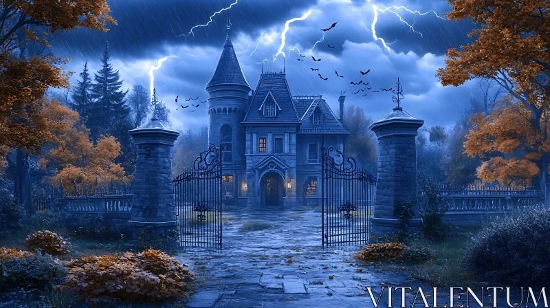 AI ART Lightning over the Gothic House