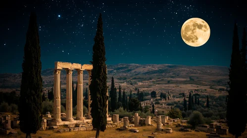 Moonlit Temple Ruins Landscape