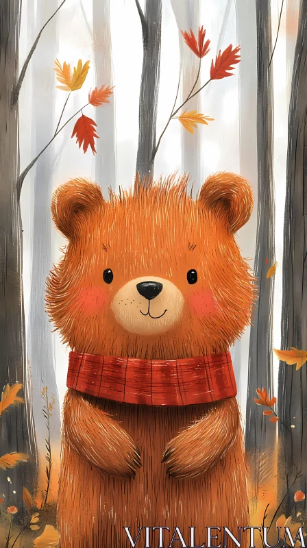 Charming Autumn Bear Illustration AI Image