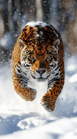 Wild Jaguar in Snowy Terrain