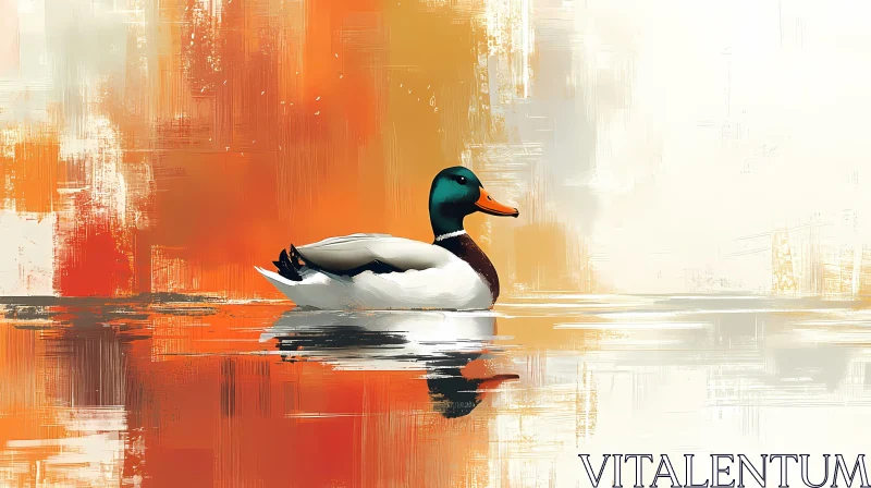 AI ART Tranquil Duck Water Reflection Art