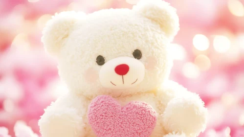 Fluffy Teddy Bear with Pink Heart