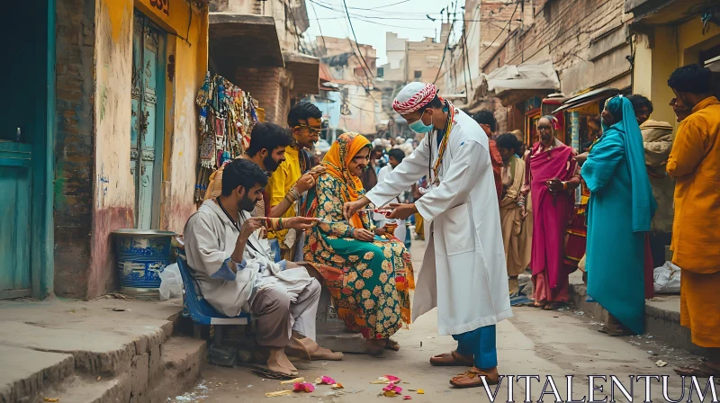 Cultural Gathering in a Lively Street AI Image