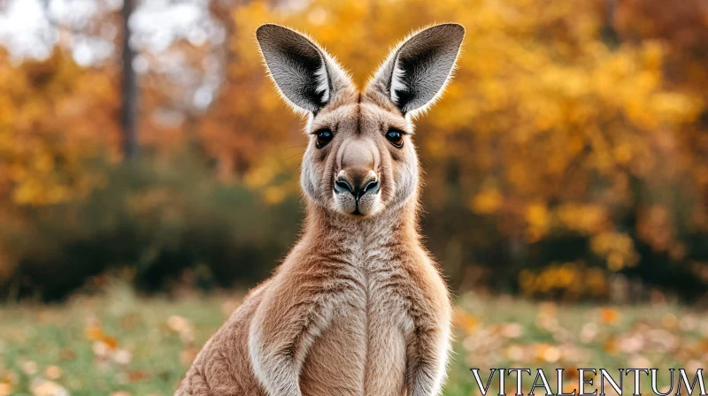 Curious Kangaroo Among Fall Foliage AI Image