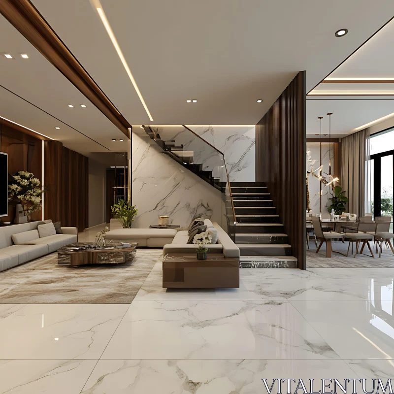 Sophisticated and Elegant Marble-Finished Living Space AI Image