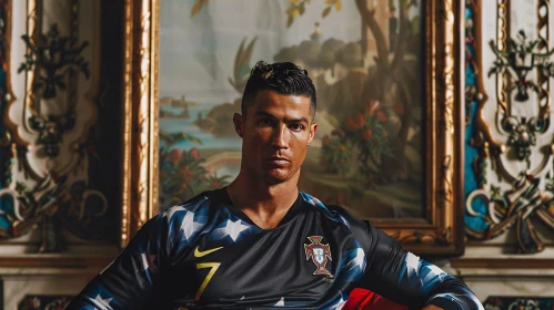 Portrait of Cristiano Ronaldo with Ornate Background