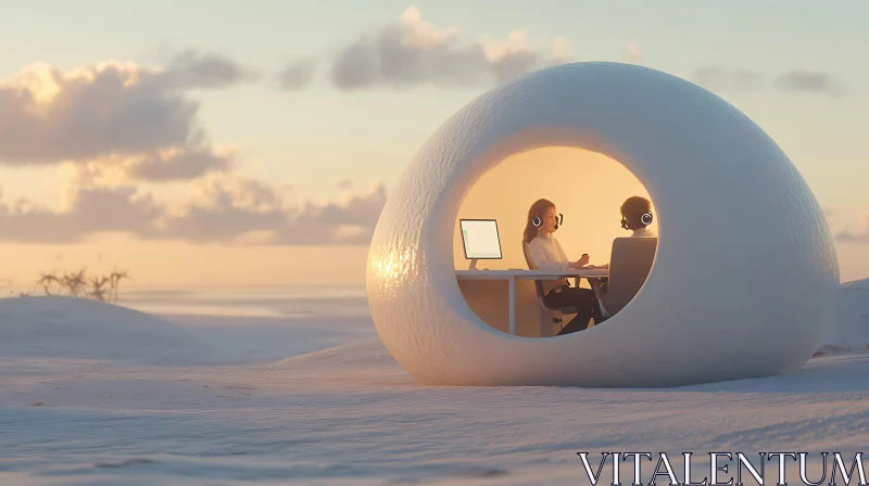 Futuristic Office Space on a Beach AI Image
