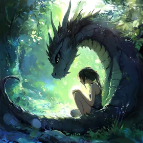 Enchanted Forest Encounter: Girl and Dragon