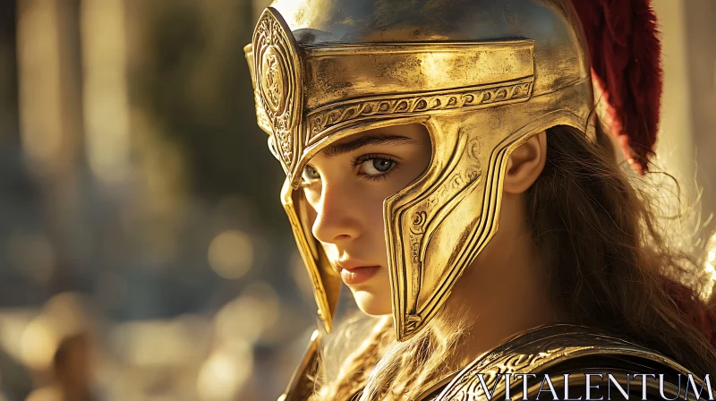 Female Warrior in Golden Helmet Image AI Image