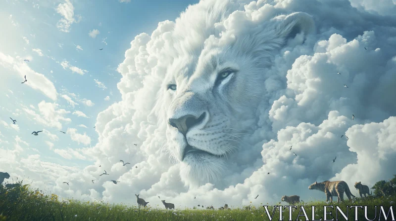 AI ART Cloud Lion Over Green Fields