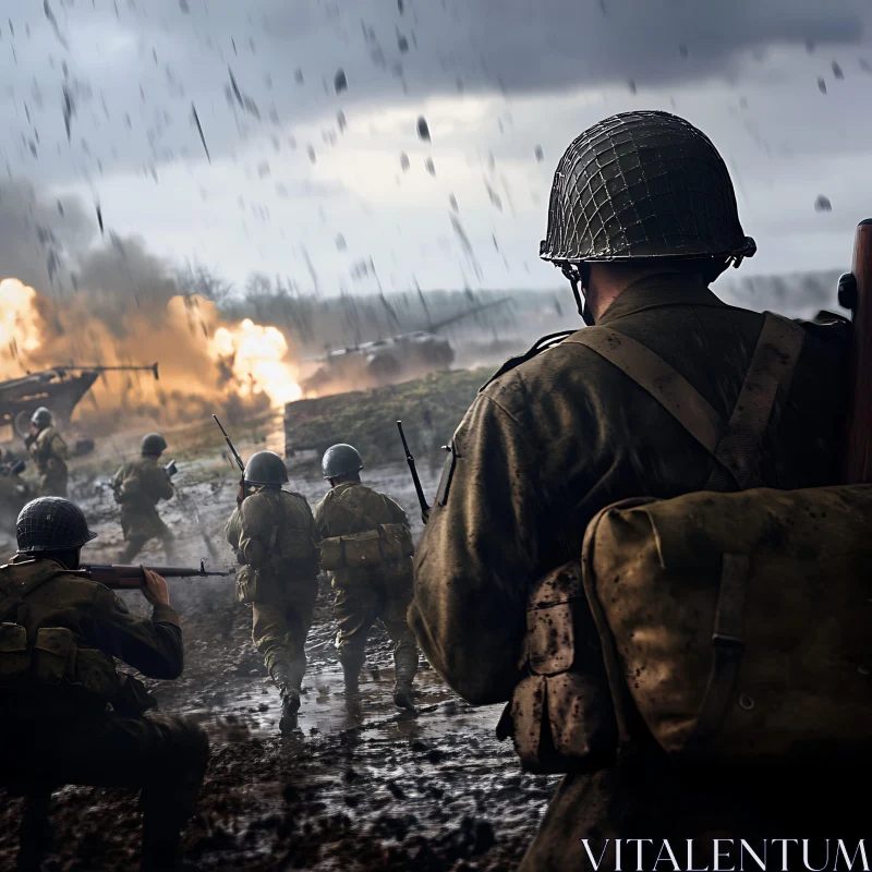 AI ART Warfare Image: Soldiers Under Fire