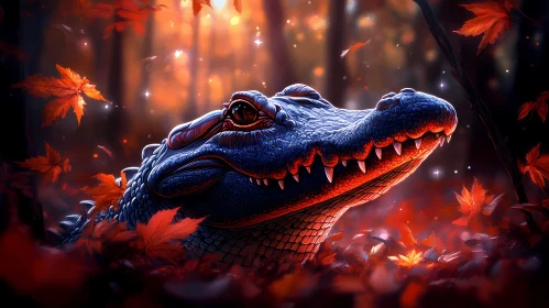 Alligator Amid Autumn Leaves